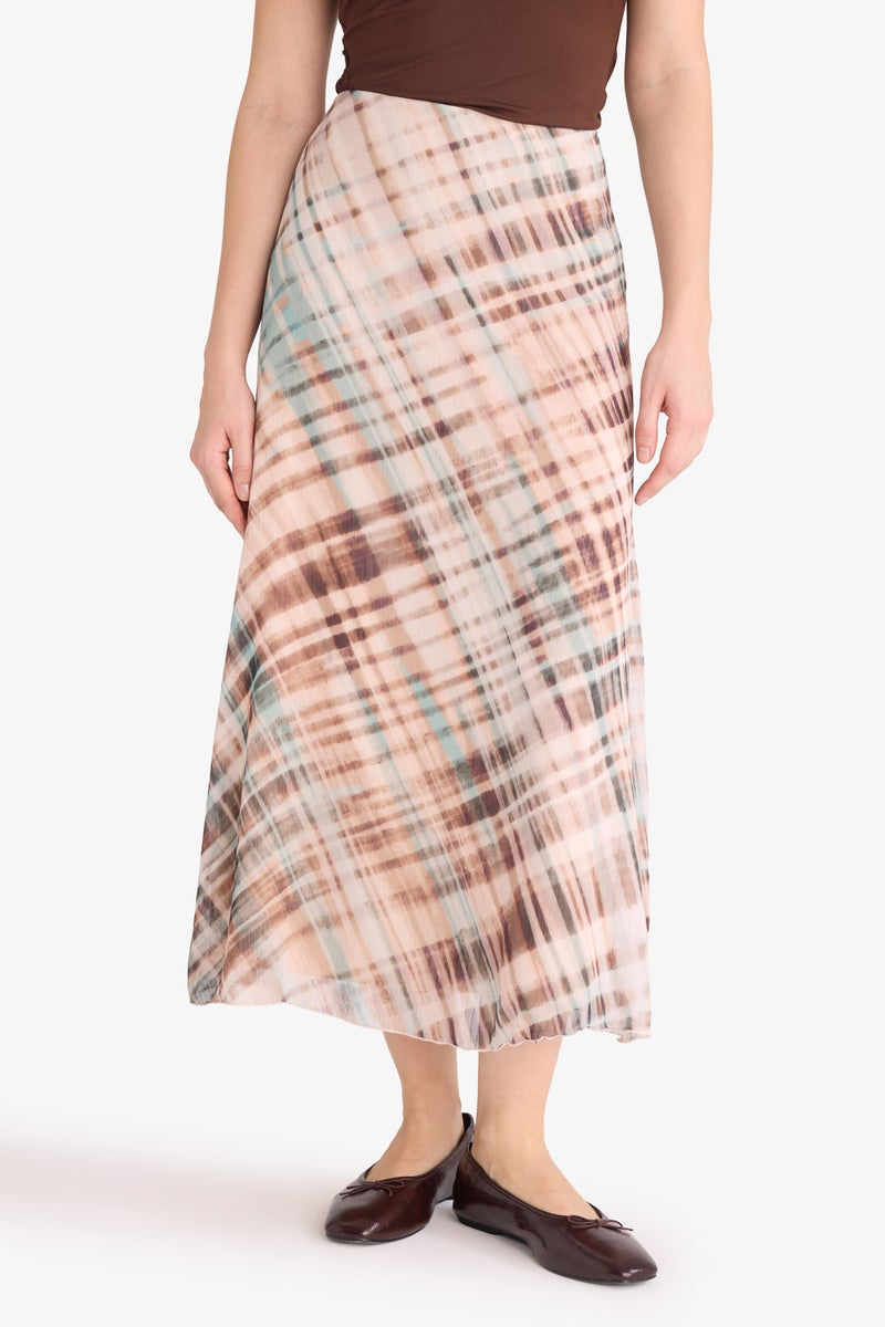 DeFacto Beige Woman Pencil Skirt Printed Chiffon Lined Normal Waist Midi Skirt Casual - Image 3